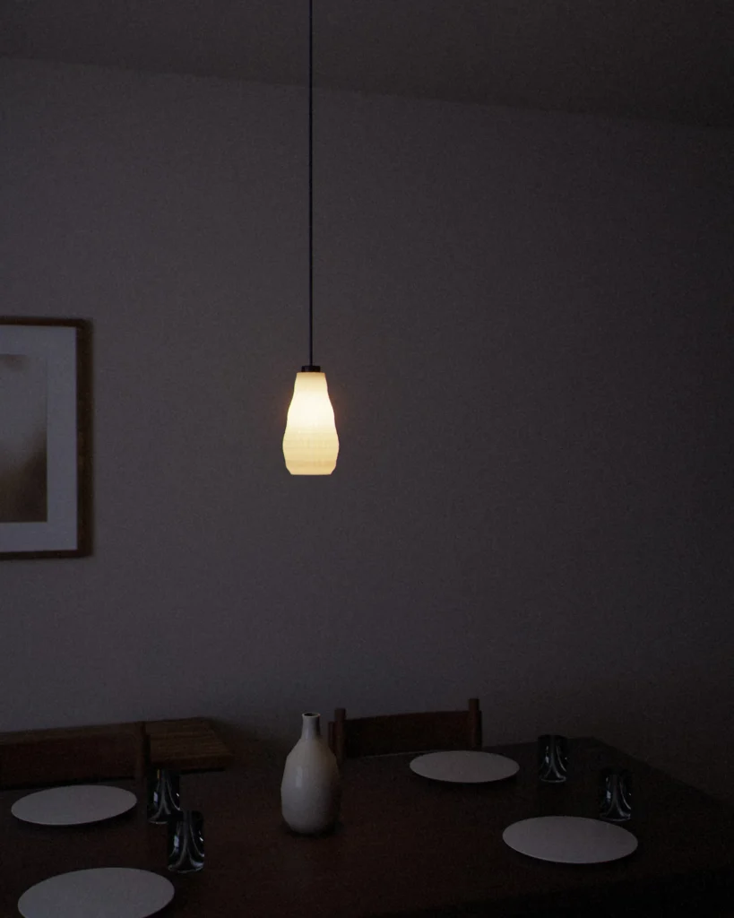 Pear lit in a furnished room in the evening