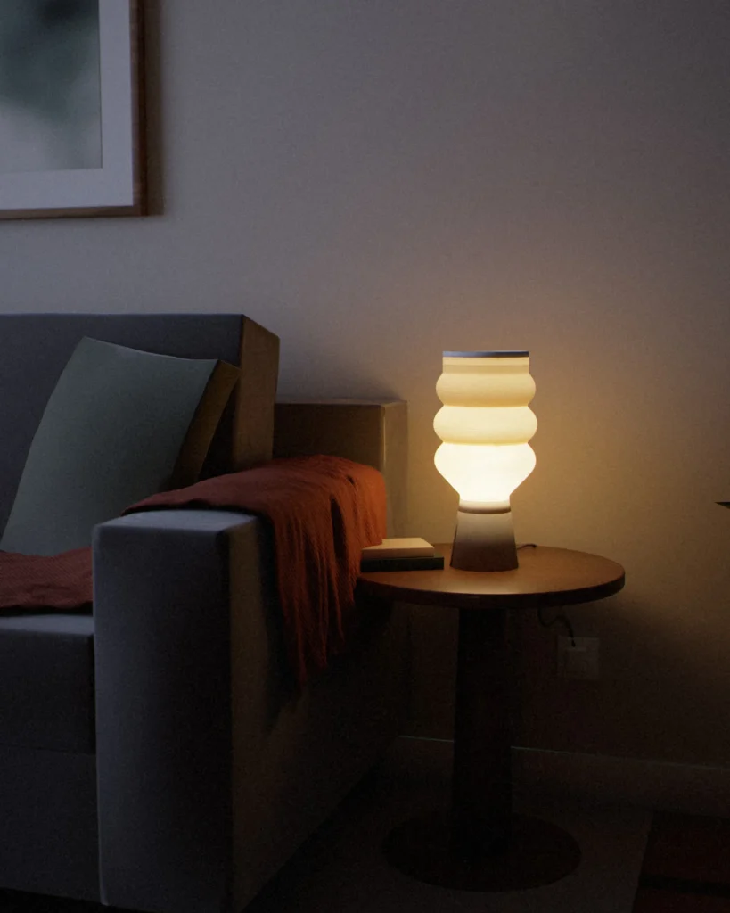 Rings lit in a furnished room in the evening