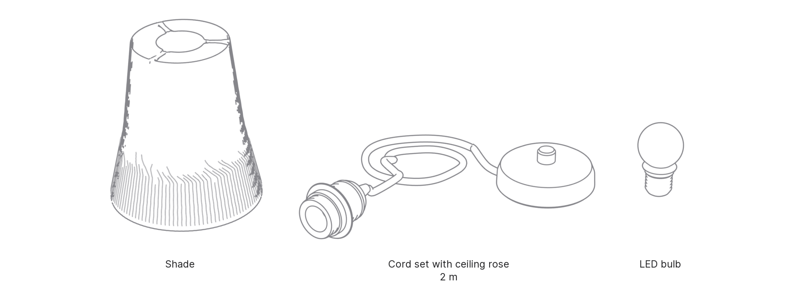 What's in the box with Shigure, Small: shade, cord set with ceiling rose and LED bulb.