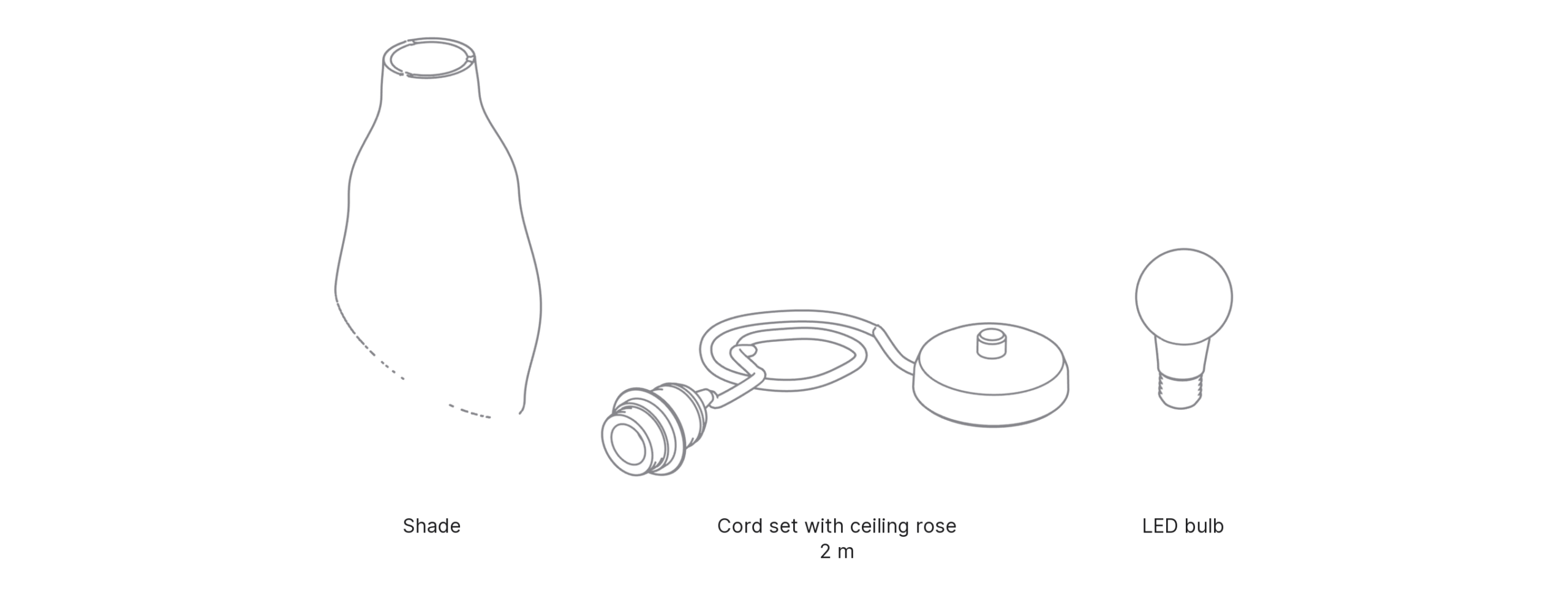 What's in the box with Slant, Large: shade, cord set with ceiling rose and LED bulb.