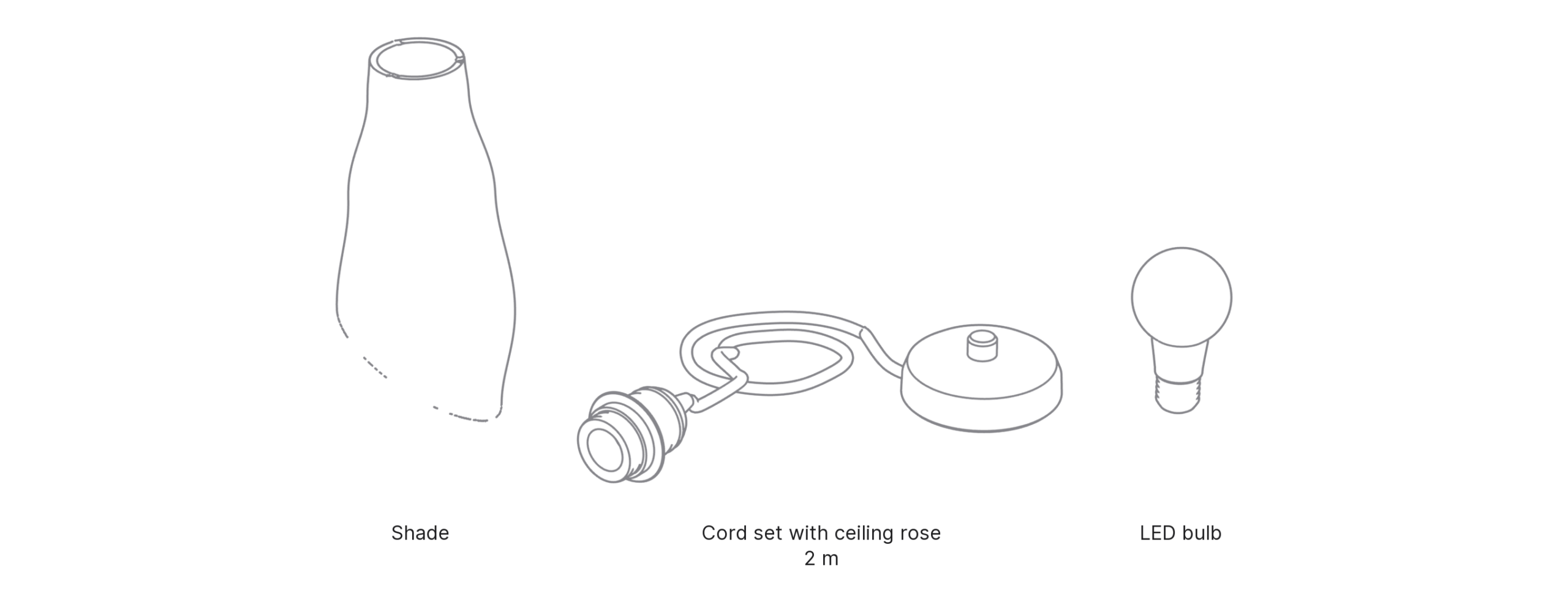 What's in the box with Slant, Medium: shade, cord set with ceiling rose and LED bulb.