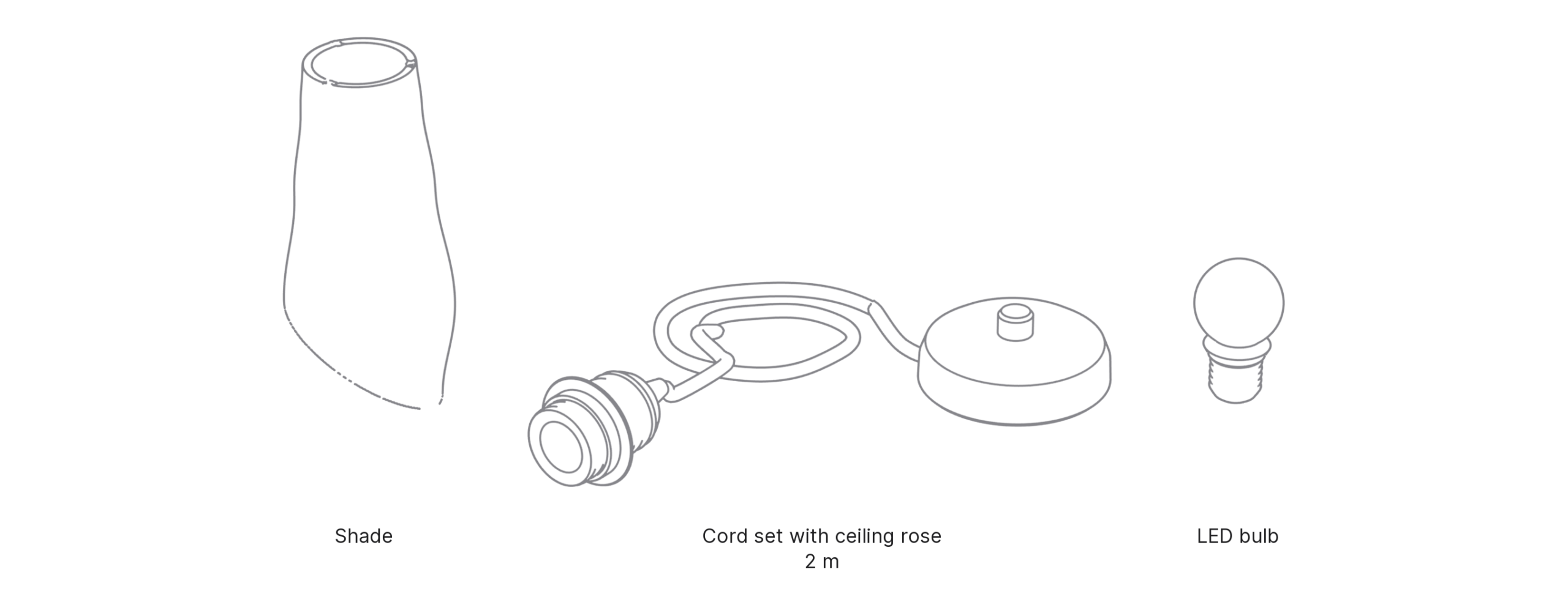 What's in the box with Slant, Small: shade, cord set with ceiling rose and LED bulb.