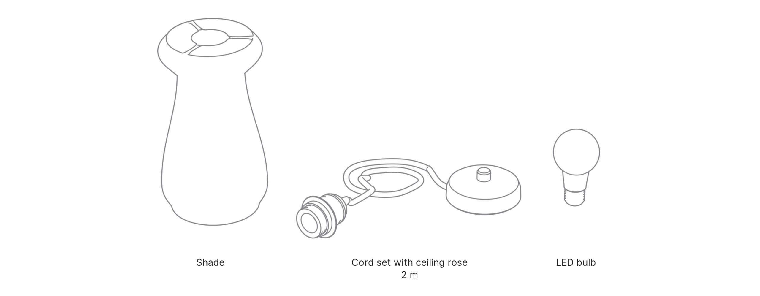 What's in the box with Spool, Large: shade, cord set with ceiling rose and LED bulb.