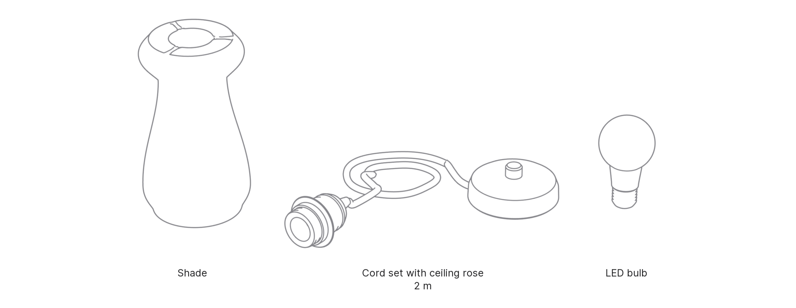 What's in the box with Spool, Medium: shade, cord set with ceiling rose and LED bulb.