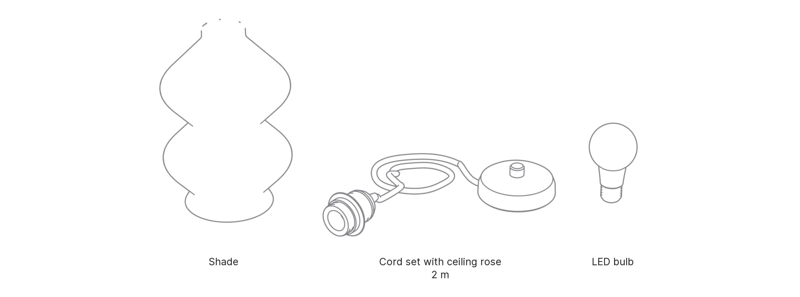 What's in the box with Stack, Large: shade, cord set with ceiling rose and LED bulb.