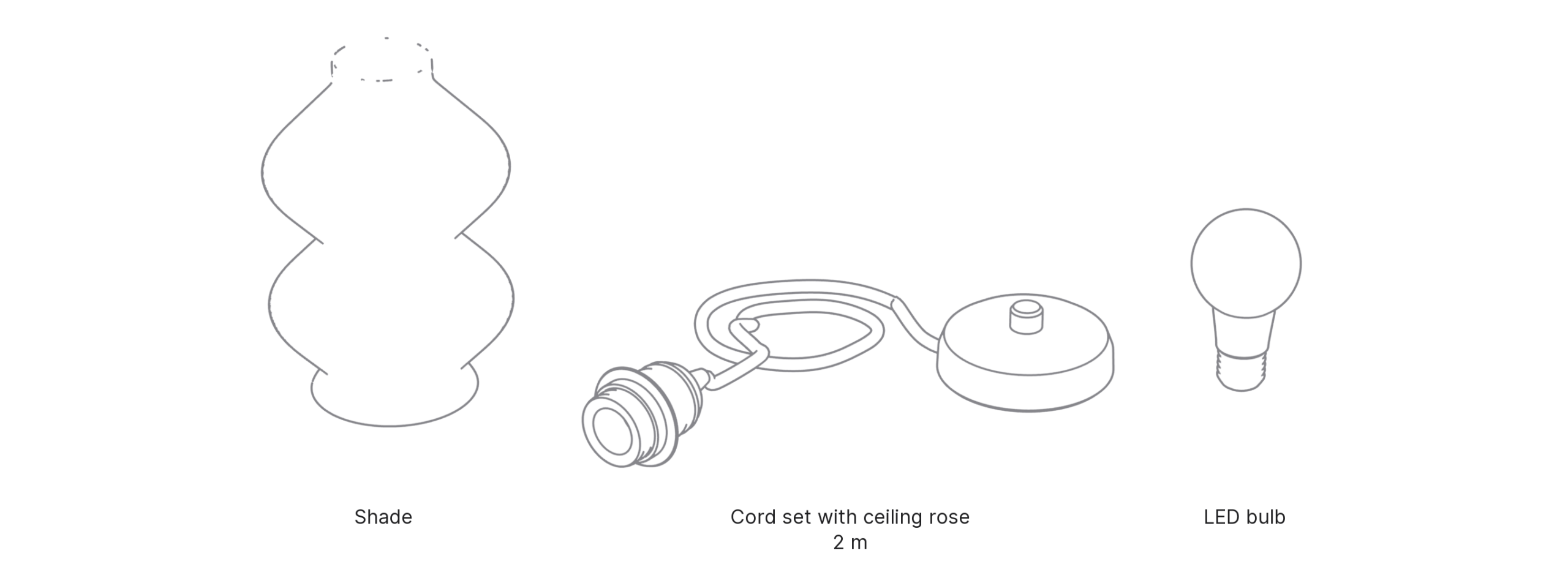 What's in the box with Stack, Medium: shade, cord set with ceiling rose and LED bulb.
