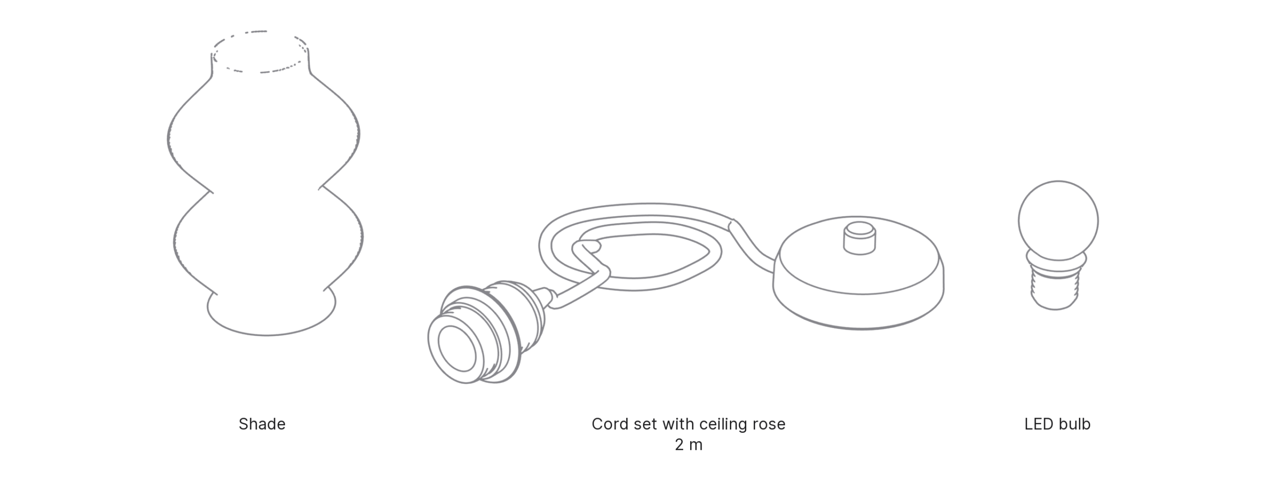 What's in the box with Stack, Small: shade, cord set with ceiling rose and LED bulb.