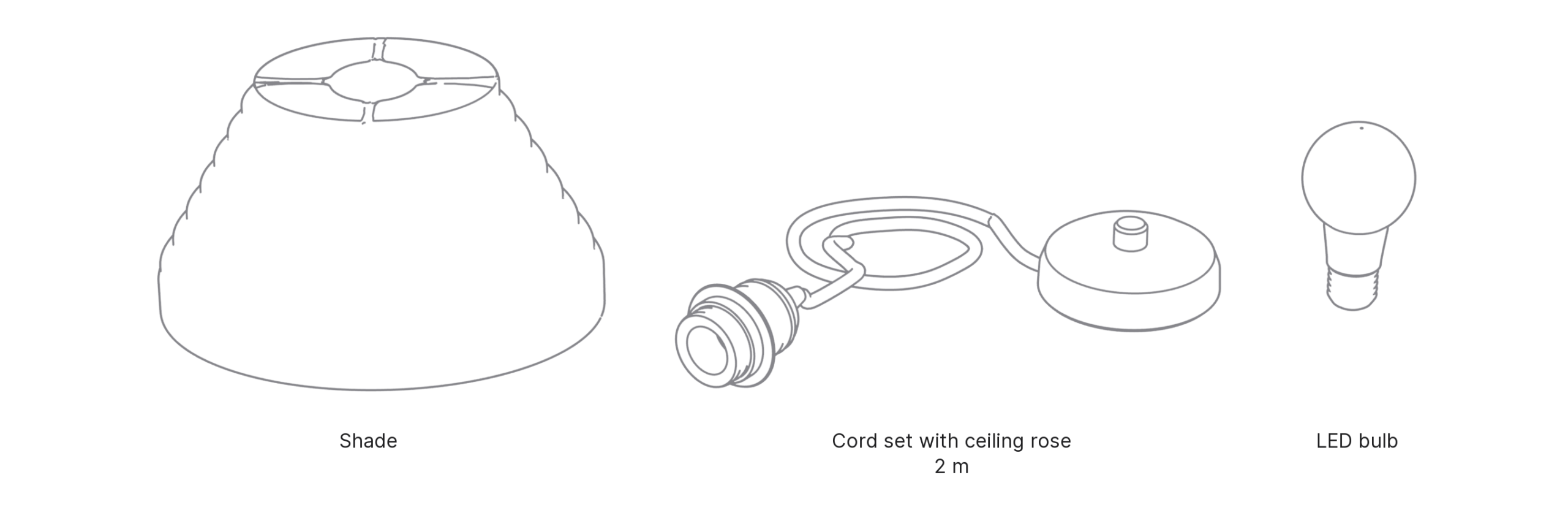 What's in the box with Terrace, Large: shade, cord set with ceiling rose and LED bulb.