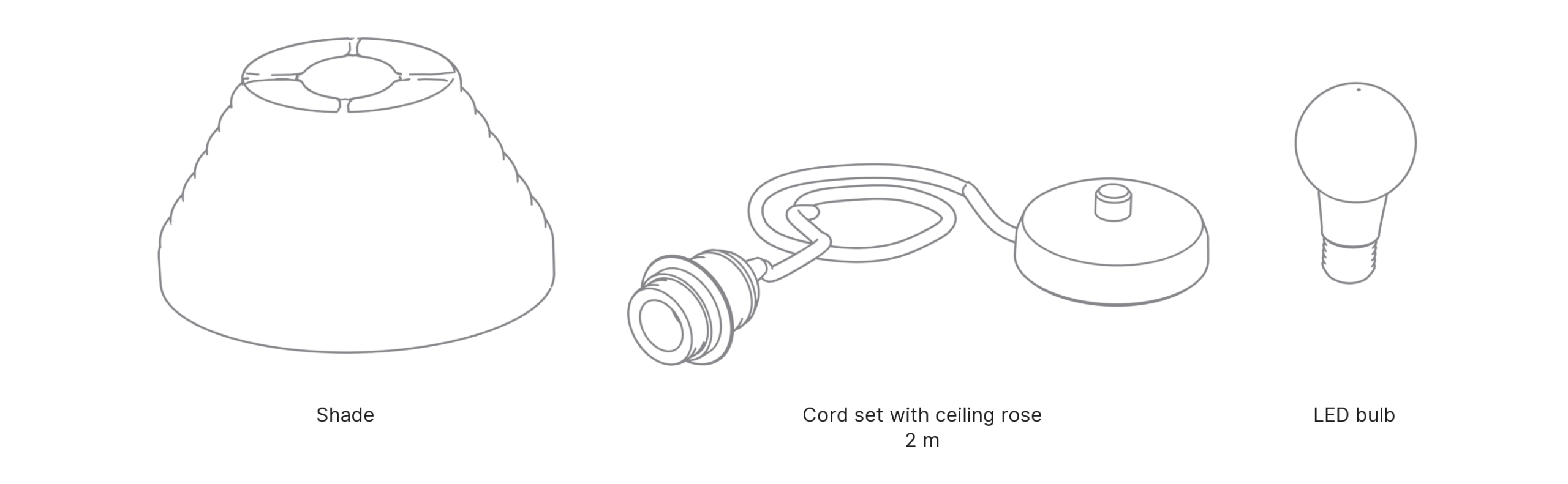 What's in the box with Terrace, Medium: shade, cord set with ceiling rose and LED bulb.