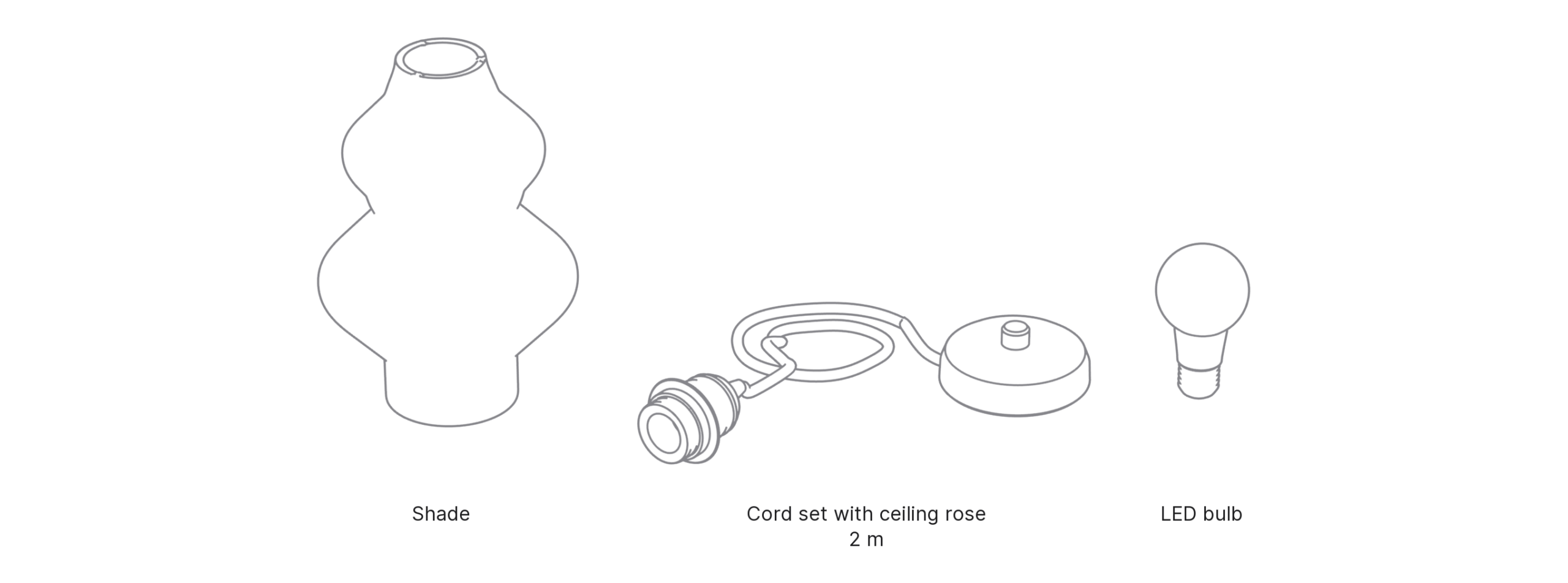 What's in the box with Tiers, Large: shade, cord set with ceiling rose and LED bulb.