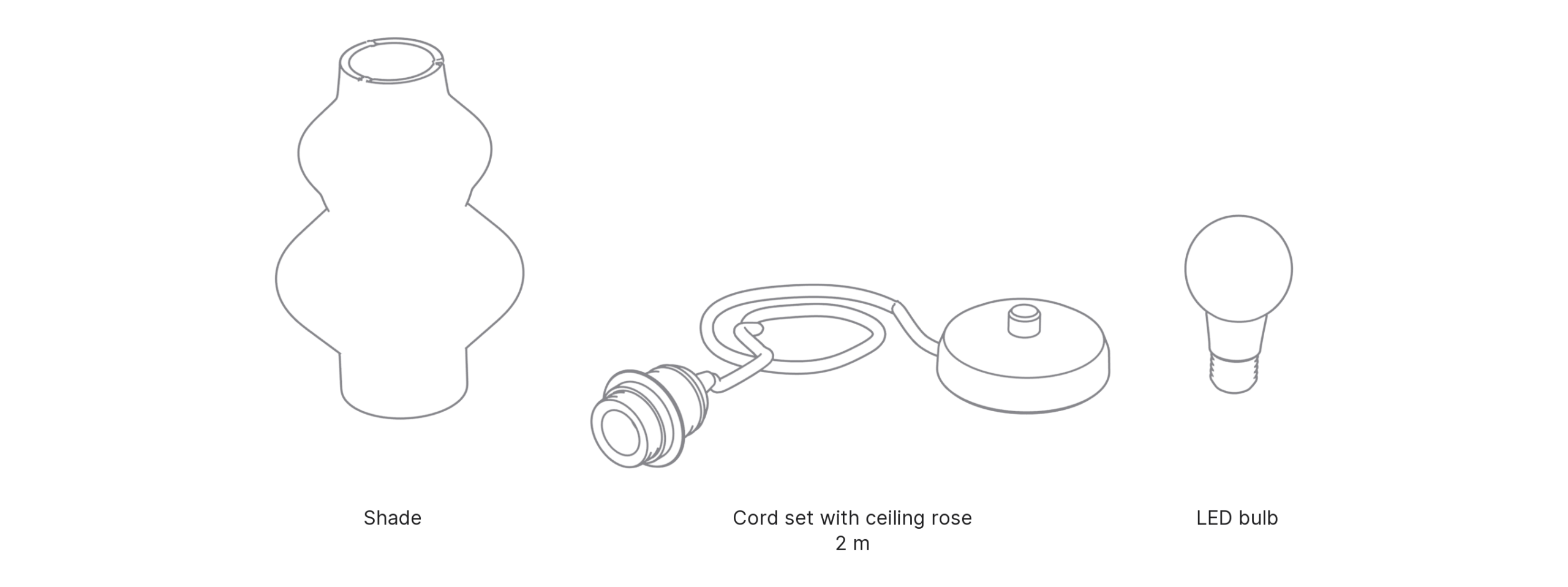 What's in the box with Tiers, Medium: shade, cord set with ceiling rose and LED bulb.