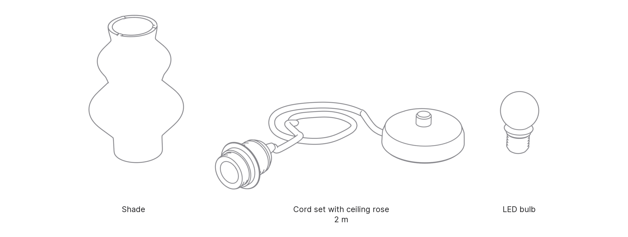 What's in the box with Tiers, Small: shade, cord set with ceiling rose and LED bulb.