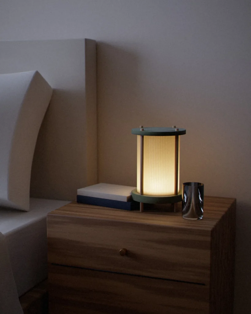 Tōrō lit in a furnished room in the evening