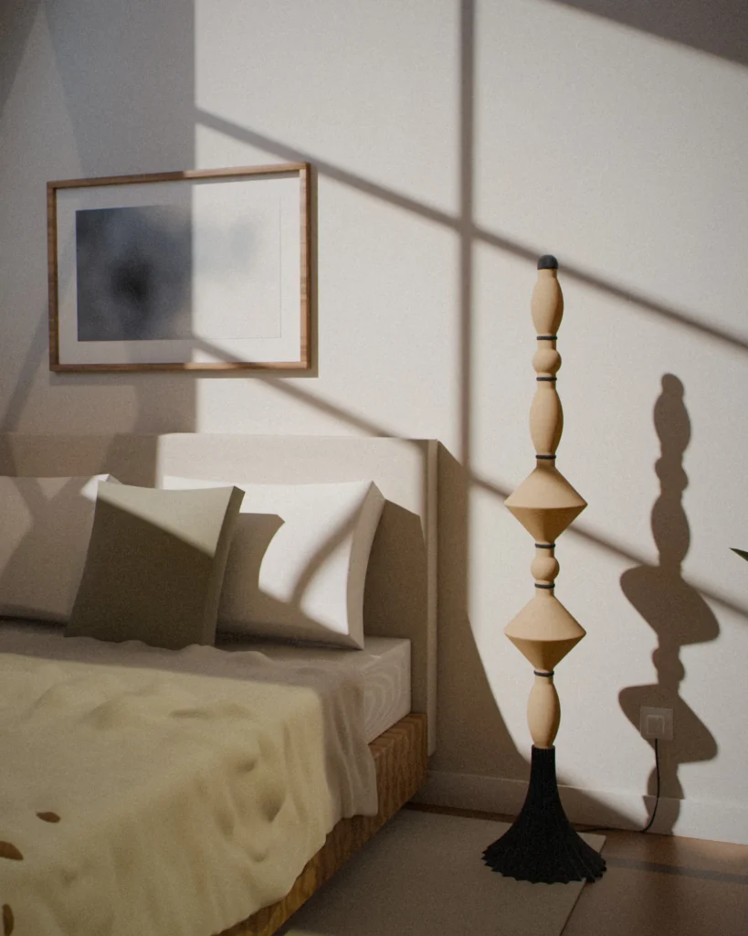 Totem in a furnished room by daylight