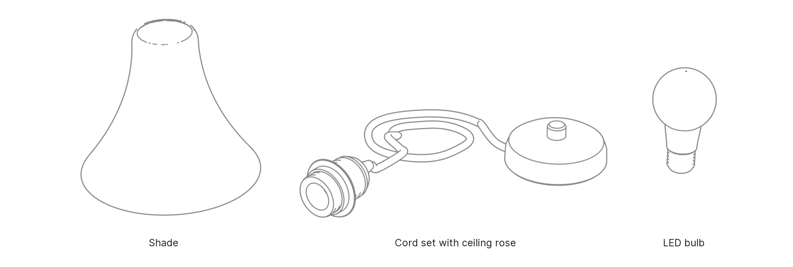 What's in the box with Trumpet, Medium: shade, cord set with ceiling rose and LED bulb.