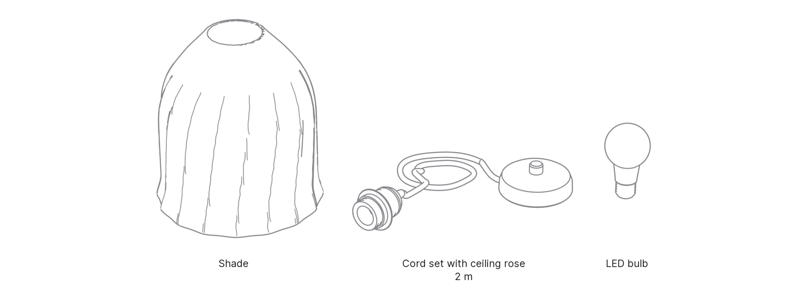 What's in the box with Tsurigane, Large: shade, cord set with ceiling rose and LED bulb.
