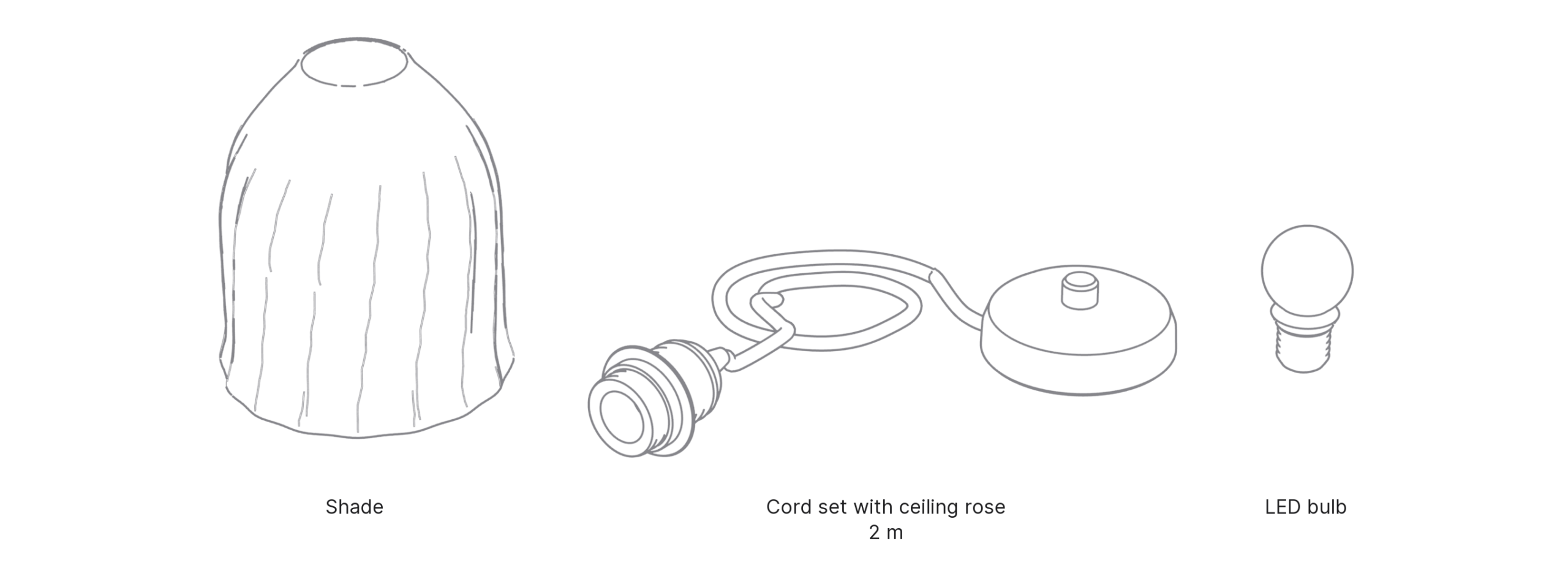 What's in the box with Tsurigane, Small: shade, cord set with ceiling rose and LED bulb.