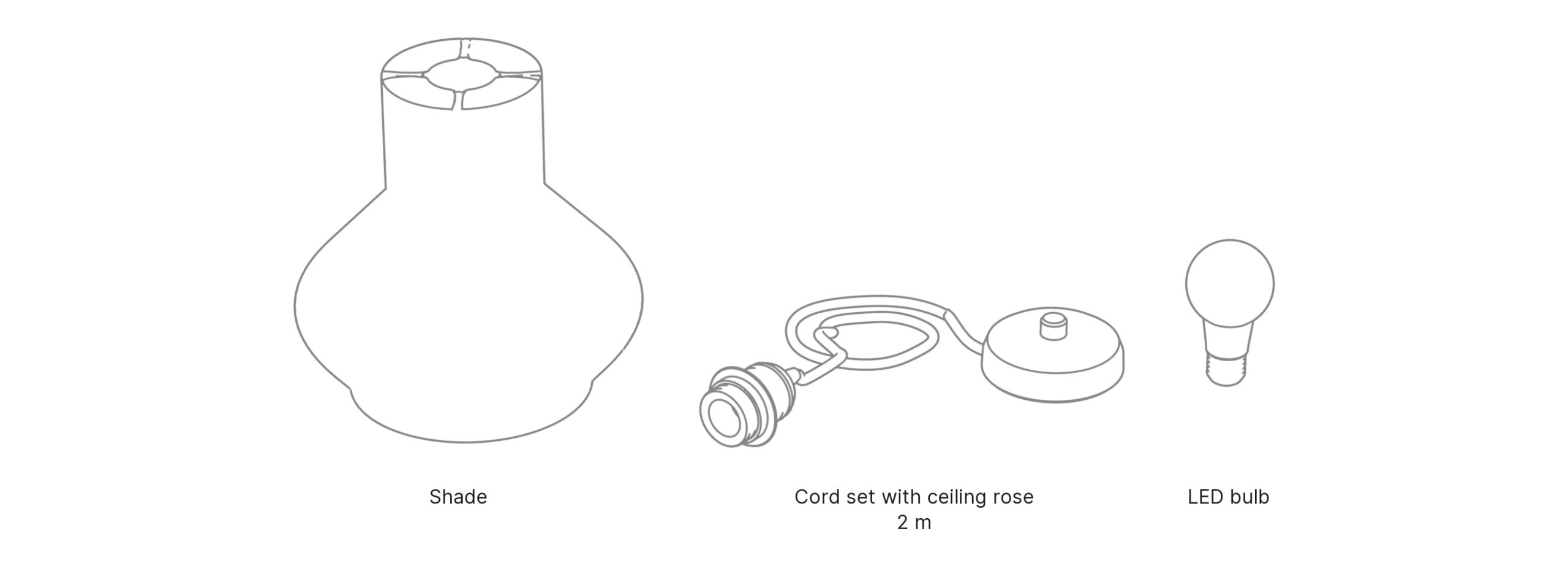 What's in the box with UFO, Large: shade, cord set with ceiling rose and LED bulb.