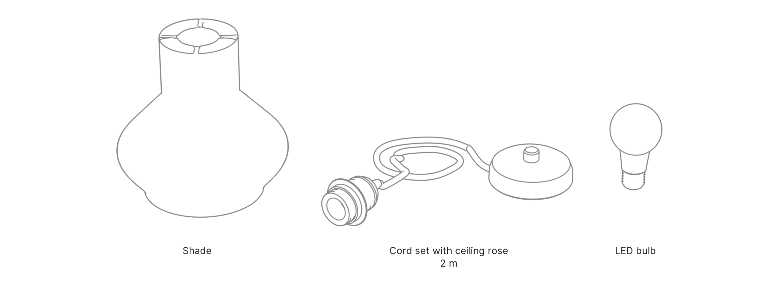 What's in the box with UFO, Medium: shade, cord set with ceiling rose and LED bulb.