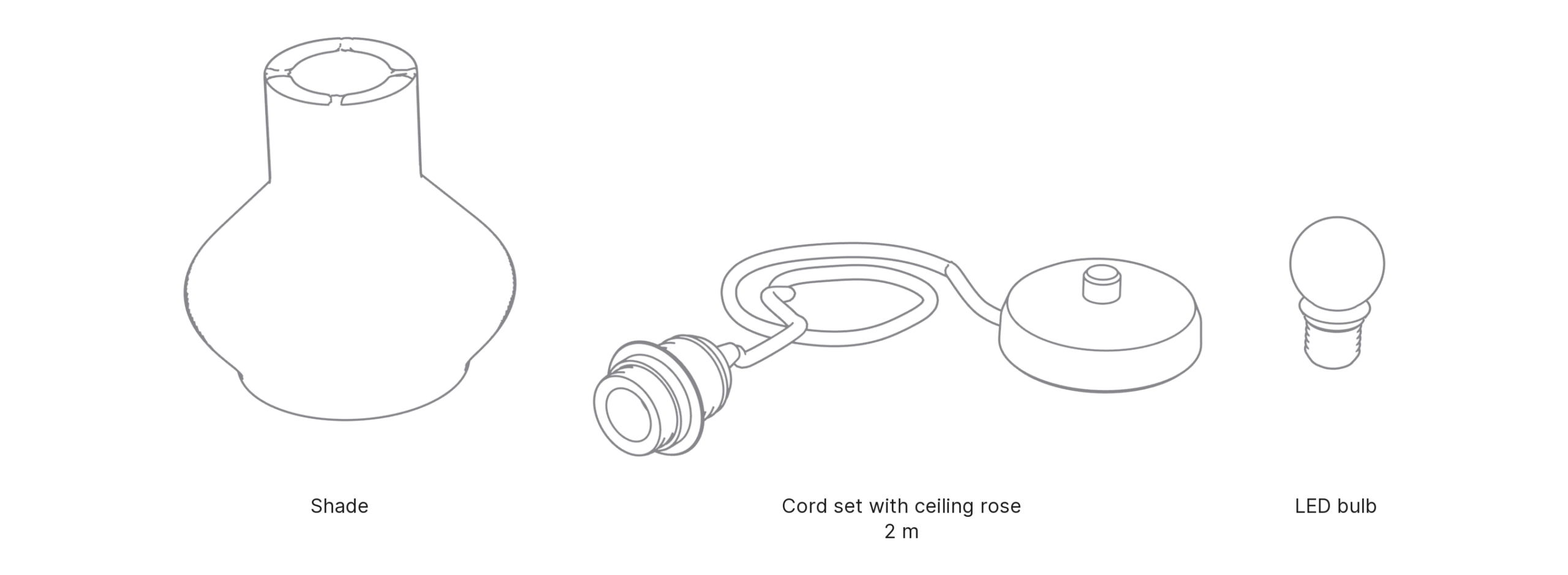 What's in the box with UFO, Small: shade, cord set with ceiling rose and LED bulb.