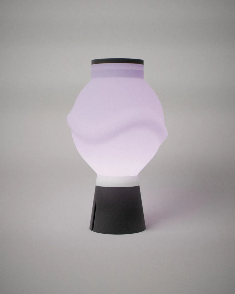 Wave, lit, on a pale grey wall