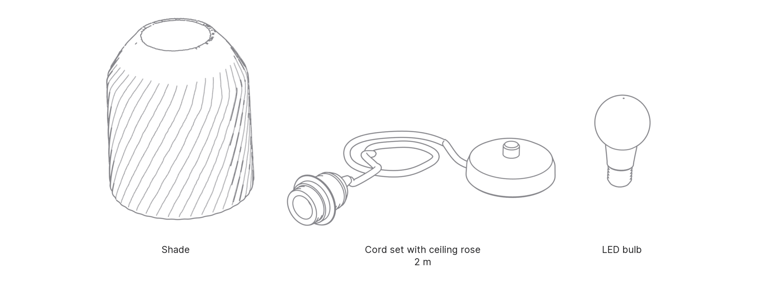 What's in the box with Yunomi, Medium: shade, cord set with ceiling rose and LED bulb.