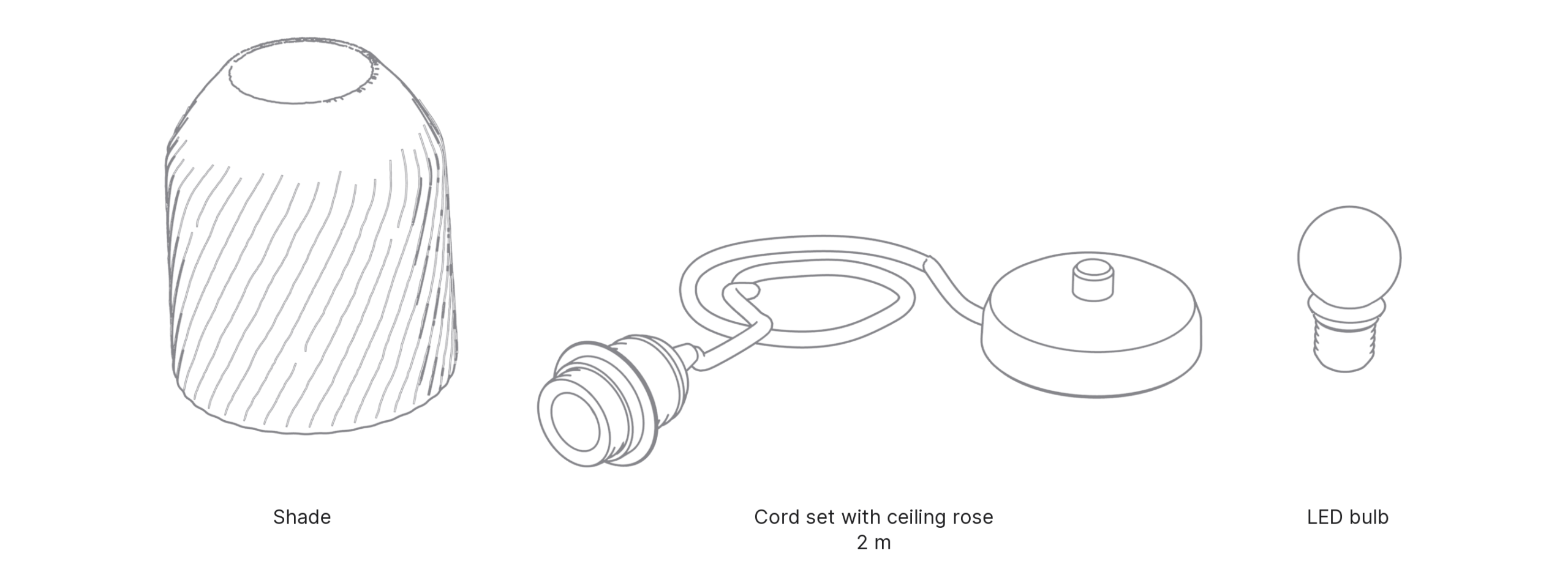 What's in the box with Yunomi, Small: shade, cord set with ceiling rose and LED bulb.
